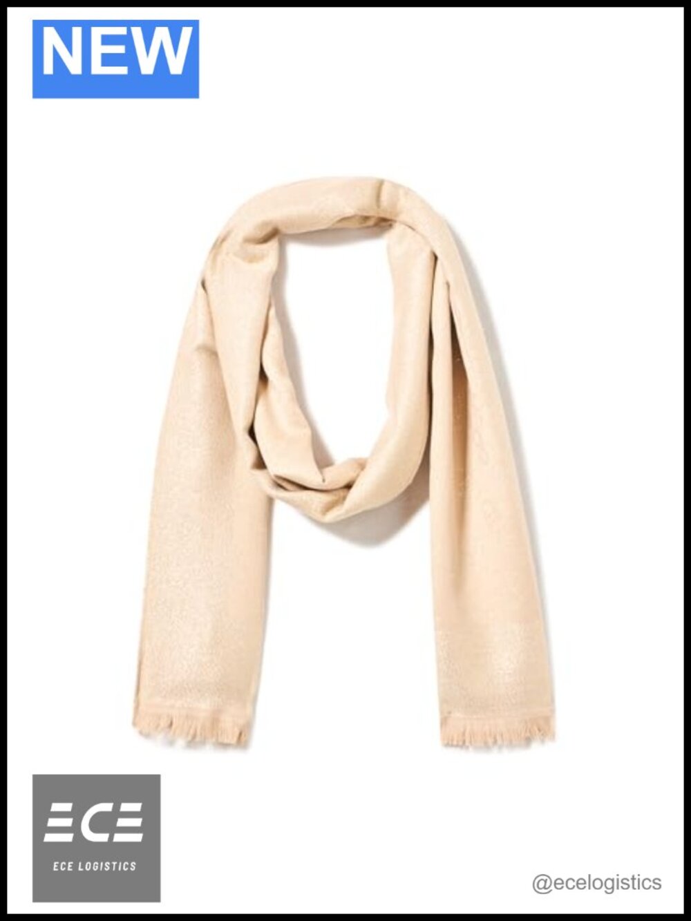 Metallic Logo Scarf With Eyelash Fringe Polyester Lurex Wrap